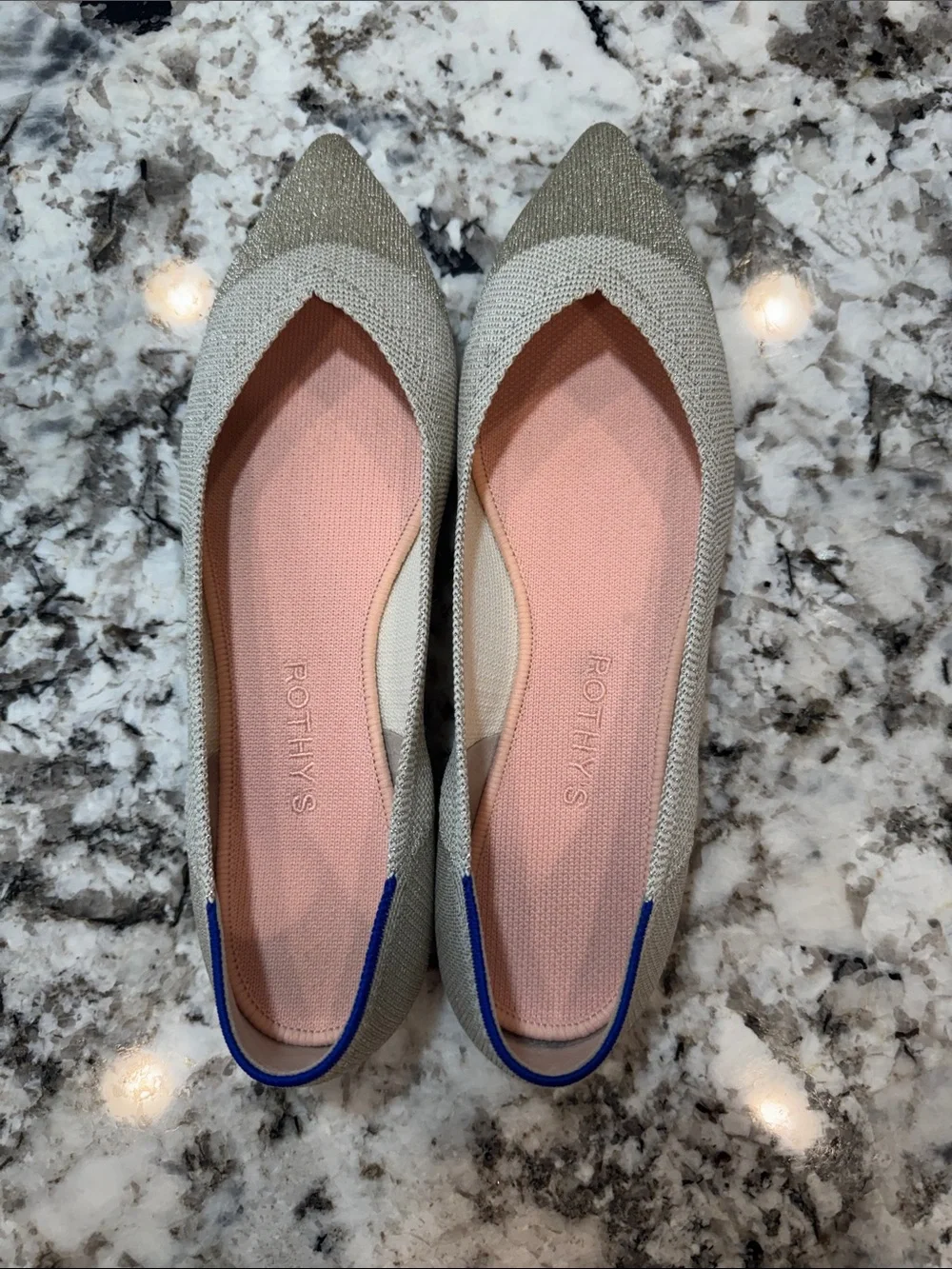 Rothy's Pointed Toe Knit Flats in Diamond Metallic